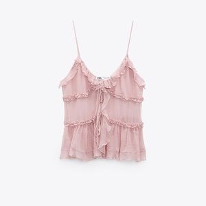 Zara Ruffle Semi Sheer Top NWT